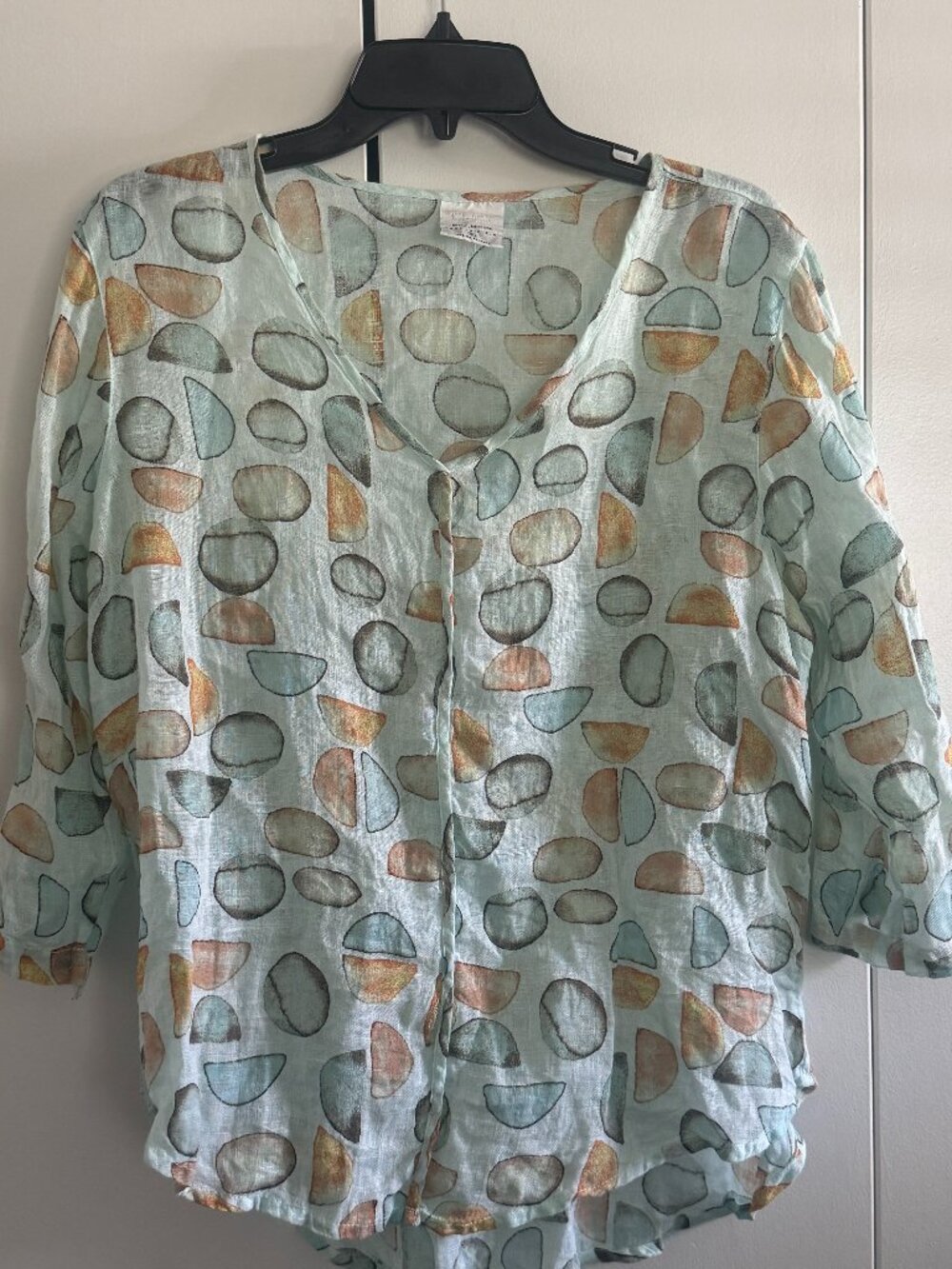 Color Me Cotton (CWC) women's printed button-front blouse with 3/4 sleeves